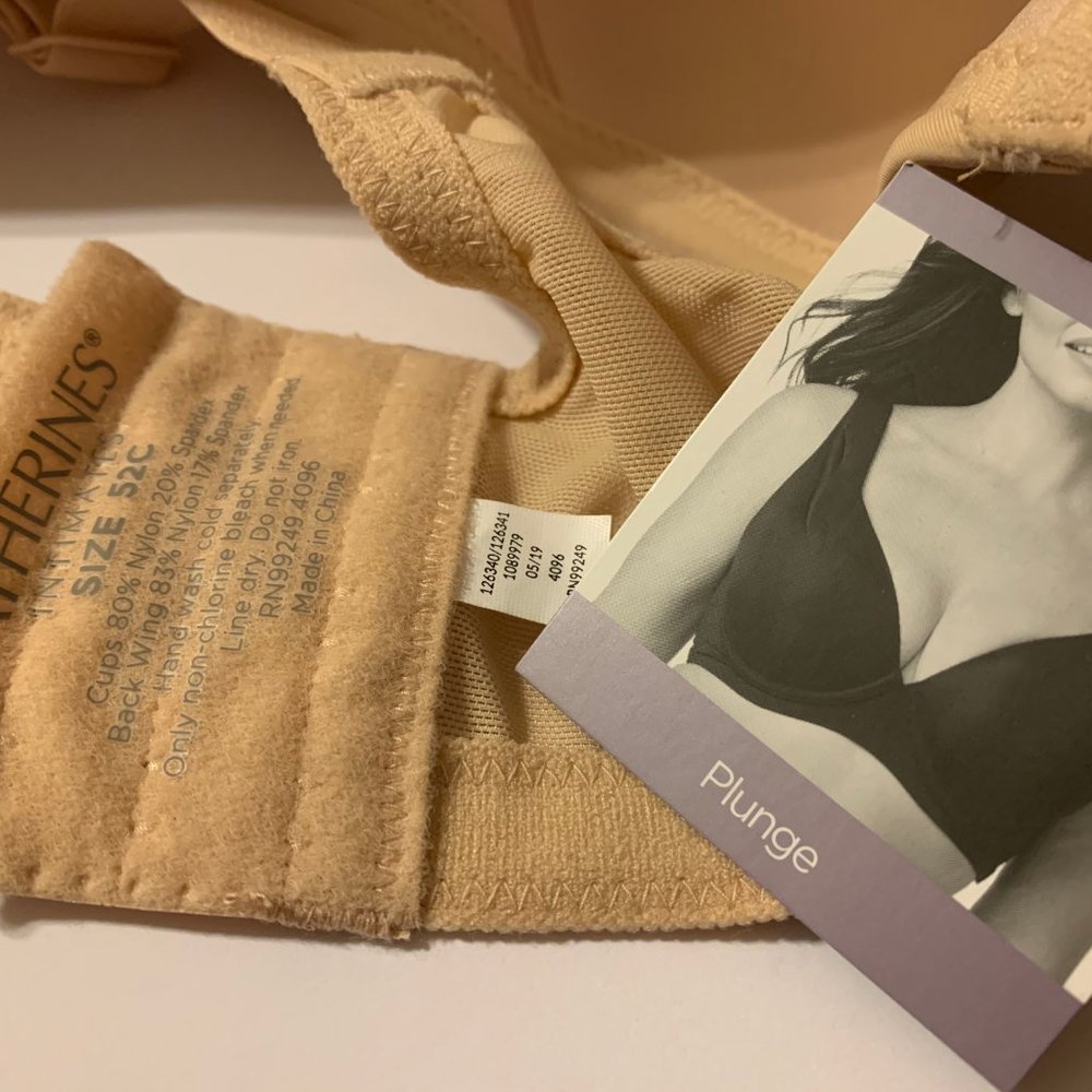 Catherines Bra Uplifting Plunge Underwire Medium Coverage Beige Plus Size 52C - Picture 3 of 3
